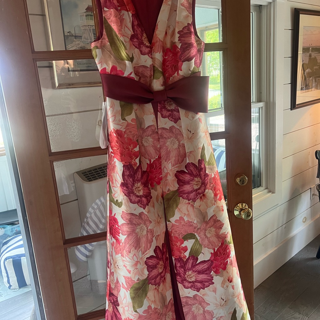Kay Unger Floral Jumpsuit In Red And Pink